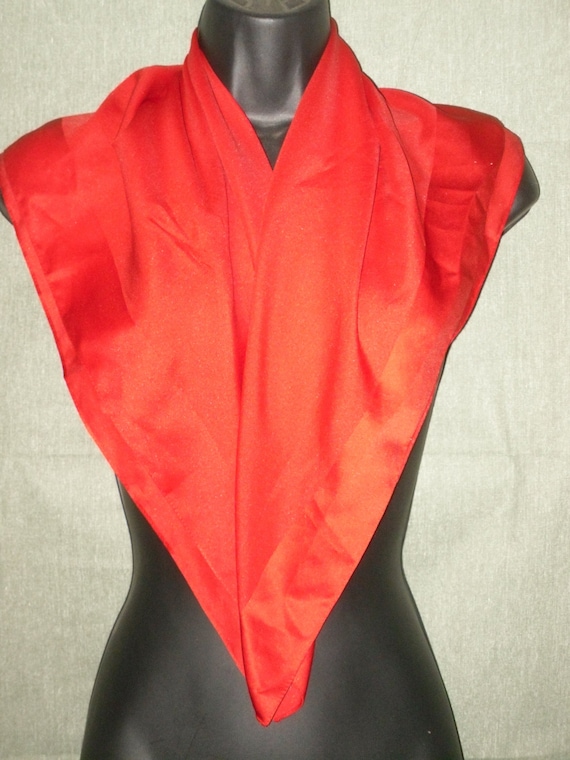 Solid Red Polyester Scarf 30 x 30 Square Made in … - image 1