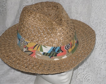 Straw Fedora Hat Panama Style Vintage Union Made