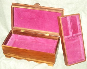Wood Jewelry Box with Lift Out Tray Vintage