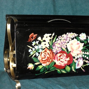 Tole Painted Metal Magazine Holder Roses Flowers Shabby Vintage
