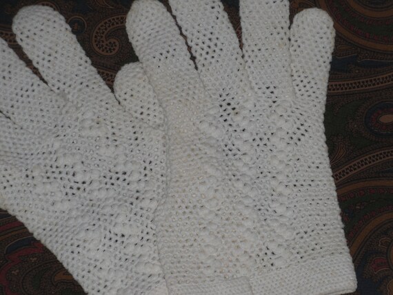 Crochet Gloves for Child Off White Vintage Italy - image 2