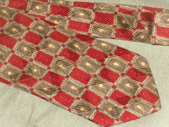 Robert Talbott Studio Necktie Red Silk Print Wide… - image 1