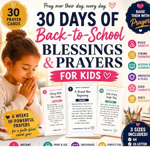Christian Kids 30 Days of Back to School Prayer Cards | Printable Blessings & Prayers | GoodNotes, A4, US Letter