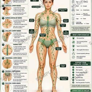 Lymph Nodes Body Map Poster Printable, Full Body Lymphatic System Anatomy Chart, Educational Drainage Pathways Printable, Wellness PDF