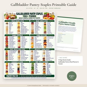 Lower Fat Pantry Checklist Printable, Shelf Stable Foods for a Gallbladder Friendly Kitchen, Grains Beans Canned Goods & Spices Chart