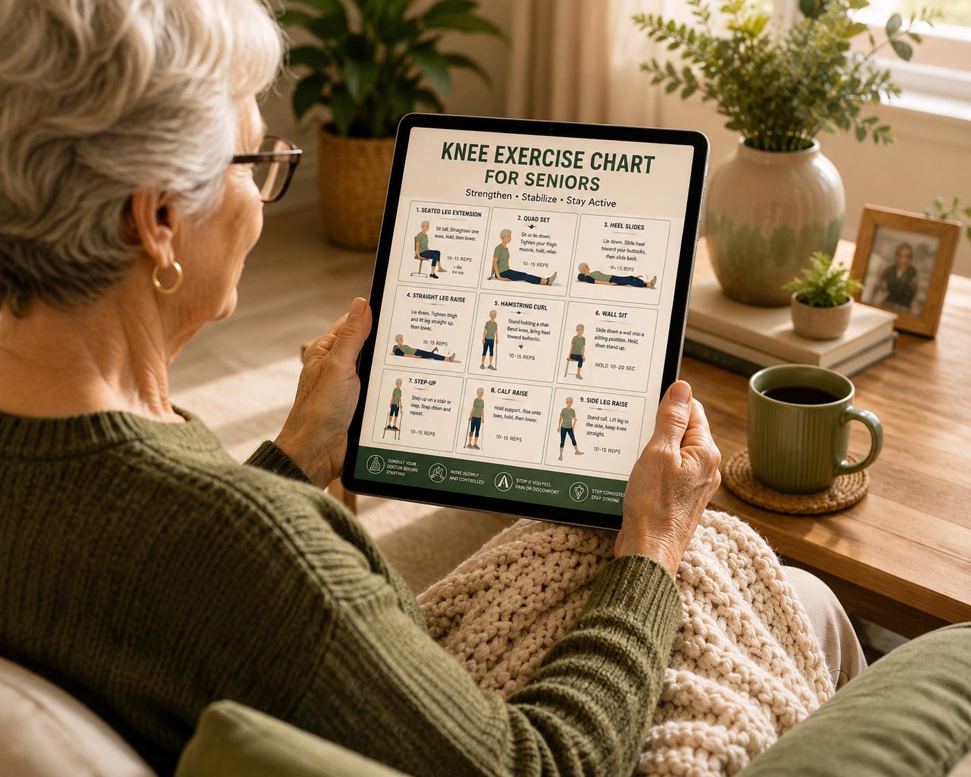 Knee Exercises Chart for Seniors Printable, Gentle Knee Strengthening ...