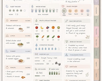 Journal alimentaire quotidien à imprimer | Suivi des calories et du bien-être | Format A4 et Lettre US (PDF)