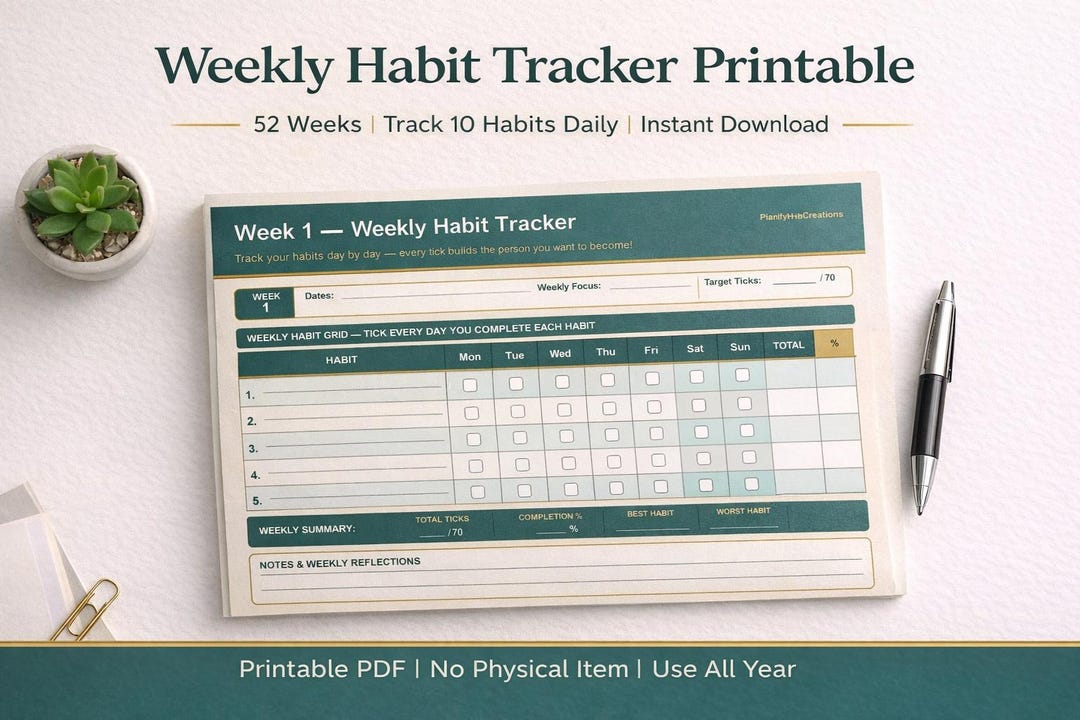 2026 Weekly Habit Tracker Printable | Weekly Habit Log | Habit Tracker ...