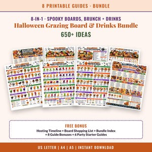 Halloween Grazing Board & Drinks Bundle, 8 Printable Spooky Board Ideas, Grazing Table Guide, Movie Night Snacks, Party Punch PDF