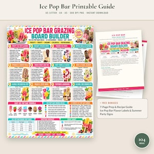 Ice Pop Bar Grazing Board Builder Printable, 100+ Ice Pop Flavor Ideas, DIY Frozen Treat Station Chart, Party Prep & Recipe Guide PDF