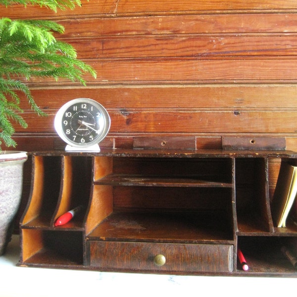 Desk Organizer Vintage Wood Table or Wall Mount