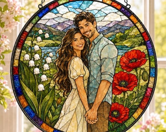Atrapasueños fotográfico personalizado, vidriera colgante personalizada, regalo de retrato de pareja, arte de foto en vidrio, recuerdo fotográfico único