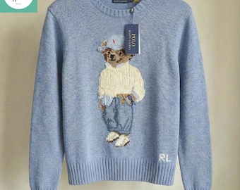 Authentic Ralph Lauren Polo Bear Sky Blue Sweater – Trendy Preppy Knit Jumper