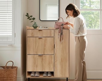 Narrow Entryway Shoe Storage Cabinet | Modern Flip Drawer Organizer, Adjustable Shelves