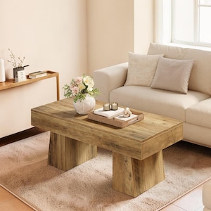 Modern Vintage Wooden Coffee Table | Sculptural Base Accent Table