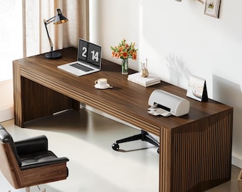 Modern 79 Inch Double Computer Desk | Minimalist Wood Workstation Table