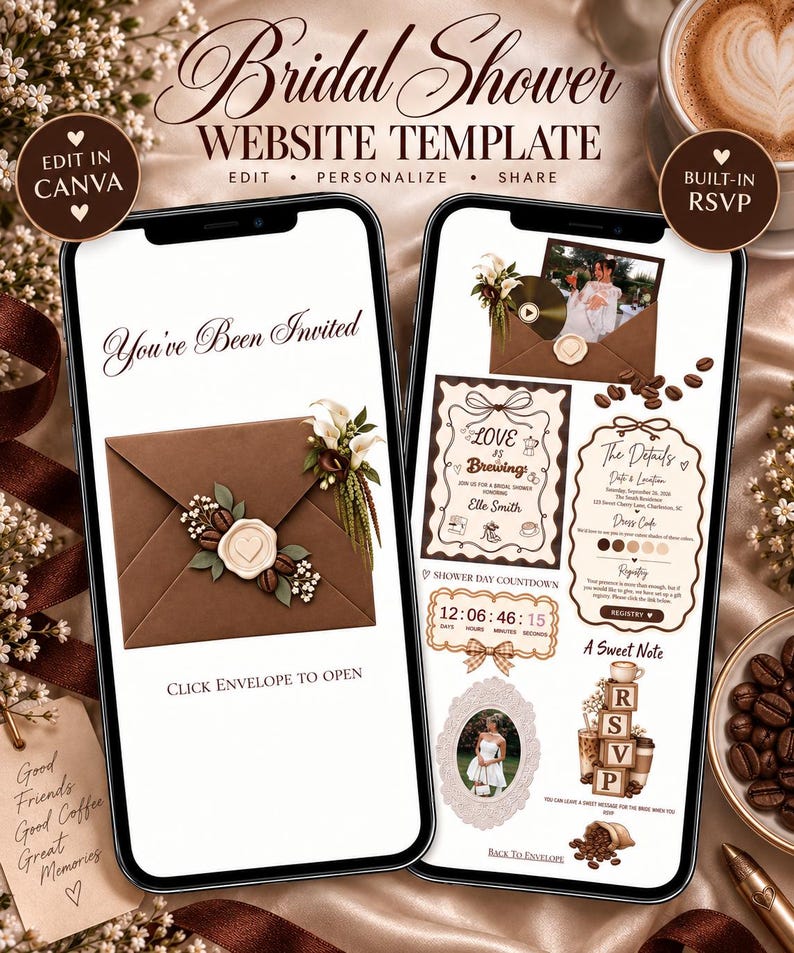 Love is Brewing Bridal Shower Website Template | Coffee Theme (canva ...