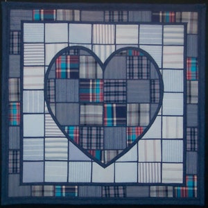Loving Memories. Memory Quilt. Used Clothing. Heart. Wonder Under.  Home Sewing Machine.  Fusible Applique, Men&#39;s Clothing, Wallhanging,