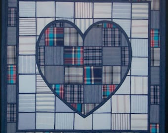 Loving Memories. Memory Quilt. Used Clothing. Heart. Wonder Under.  Home Sewing Machine.  Fusible Applique, Men's Clothing, Wallhanging,