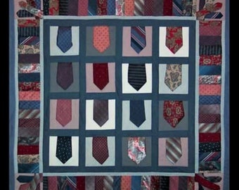 Necktie Quilt Pattern for Quilted Wall Hanging. Memory Quilt. Retirement Gift. Gift for Dad.  Father's Day. Masculine. Man Quilt. Saved Ties