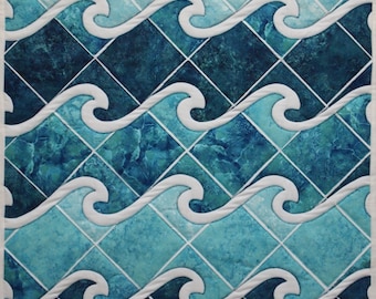 Ocean Waves Pattern. Sea. Water. Fun in the Sun. Wall Hanging. Summer. Spring Break. Gradations. Vacation. Surfing. Deep Sea. Shades of Blue