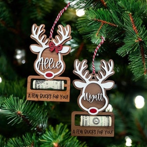 Christmas Cash Holder, Reindeer Money Holder, A Few Bucks for Christmas, Christmas Money Gift Holder, Personalized Reindeer Ornament