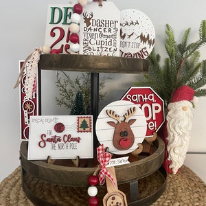 Santa Tier Tray Decor, Christmas Decor, Christmas Signs, Santa Stop Here, Mini Scoops, Reindeer Tier Tray, Santa Decor, Home Decor
