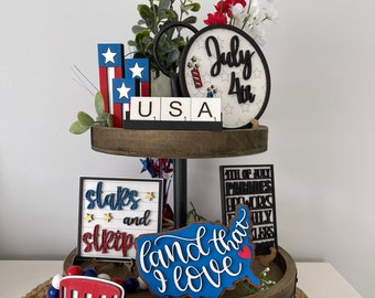 Patriotic Tier Tray, July 4th Tier Tray Decor, America 250, America Signs, American Flag, USA, Home Decor