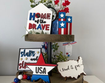 Patriotic Tier Tray, Memorial Day Tier Tray Decor, 4th of July Tier Tray Decor , America Tier Tray,  American Flag, America 250, Home Decor