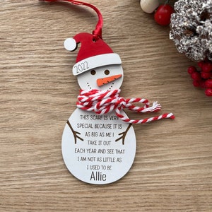Personalized Child’s Height Ornament, Baby&#39;s First Christmas Ornament, Snowman Ornament, 2024 Christmas Ornament