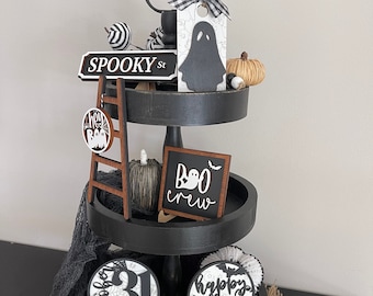 Halloween Tier Tray Decor, Spooky Tier Tray, Ghost Decor, Fall Decor, Pumpkin Tier Tray, Tier Tray Decor, Mini Signs, Boo Crew, Home Decor