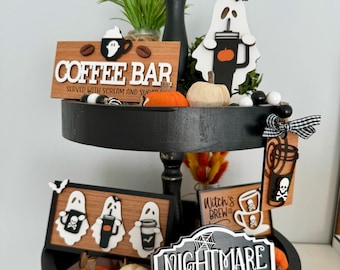 Halloween Coffee Bar, Coffee Bar Decor, Halloween Tier Tray, Ghost Decor, Coffee Bar,  Stanley Cup, Tier Tray Decor, Mini Signs, Home Decor