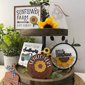 Sunflower Summer tier tray set, Sunflower decor, Farmhouse, Mini Signs, Mini Wood Signs, Tier Tray Decor, Home Decor