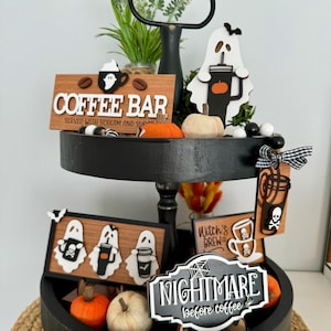 Kawiarnia na Halloween, Dekoracje do kawiarni, Taca na Halloween, Dekoracje z motywem duchów, Kawiarnia, Puchar Stanleya, Dekoracje na Tacę na Halloween, Miniaturowe znaki, Wystrój wnętrz