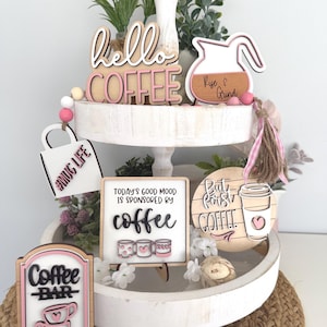 Pink Coffee Tray Decor, Mini Coffee Signs, Coffee Bar, Tier Tray Decor, Farmhouse Decor, Mini Signs, Interchangeable Sign, Home Decor