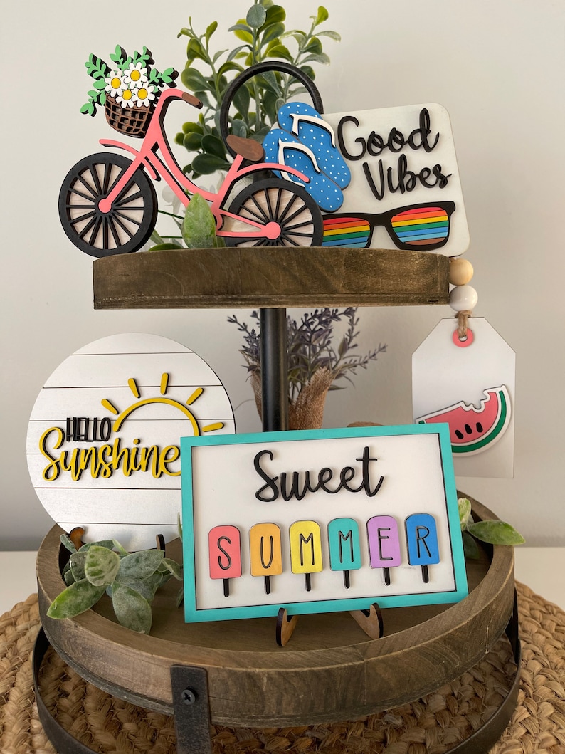 Summer Tier Tray Decor, Summer Decor, Summer Time, Hello Sunshine, Seasonal Decor image 2