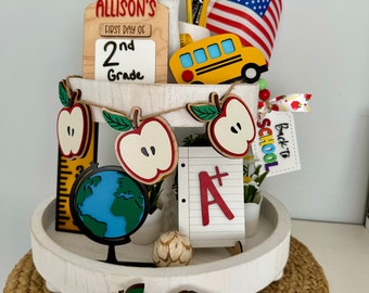 Back to School Tier Tray, Teacher Decor, First Day of School, Personalized First Day of school Sign, Back to School, Bus, Home Decor