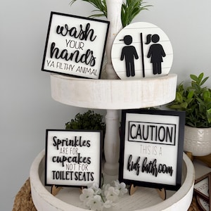 Kids Bathroom Tier Tray Decor: Hand Painted Mini Signs