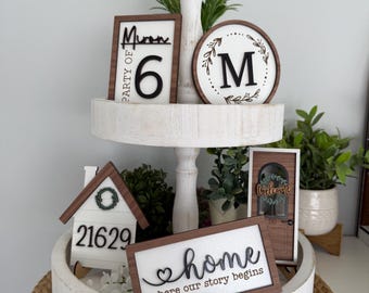 Personalized Family Tier Tray Signs: Farmhouse Decor Set
