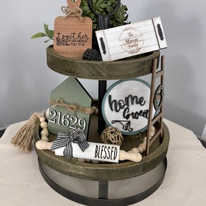 Family Tier Tray, Together is our favorite place to be, Personalized Tier Tray Decor, Farmhouse Decor, Mini Signs, Serving tray, Home Decor