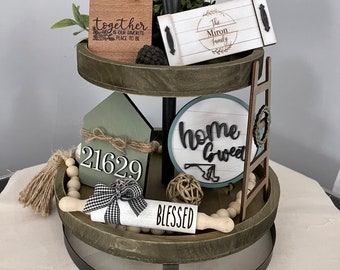 Family Tier Tray, Together is our favorite place to be, Personalized Tier Tray Decor, Farmhouse Decor, Mini Signs, Serving tray, Home Decor