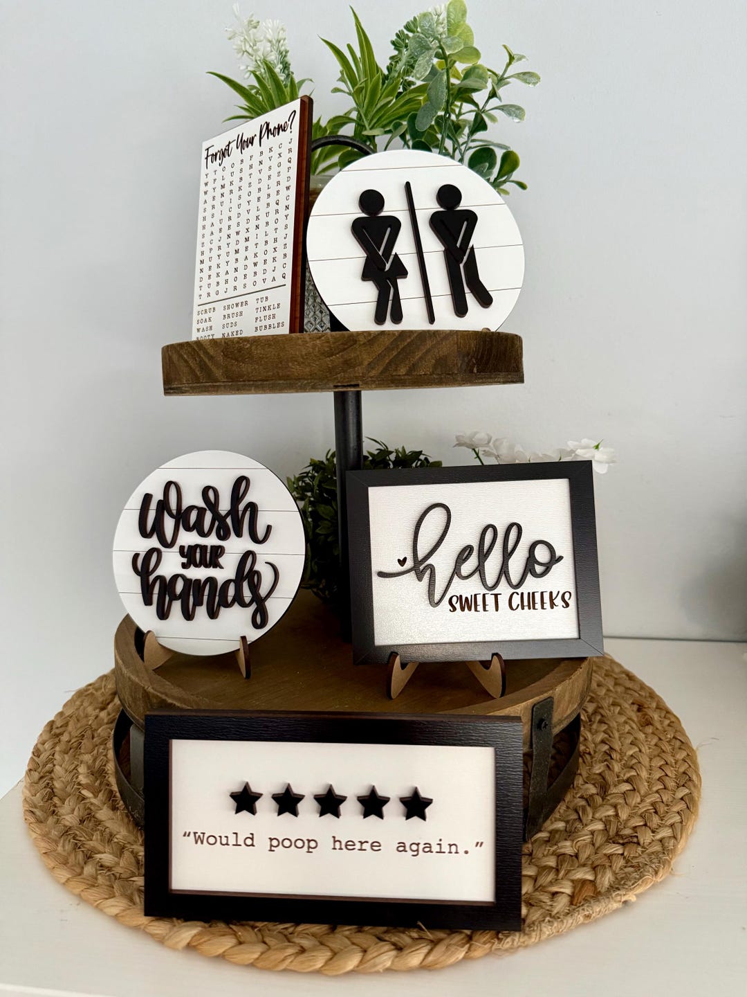 Tier Signs Bathroom Tier Tray, Bathroom Signs, Mini Signs, Tier Tray Decor ...