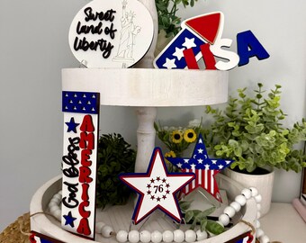 Patriotic Tiered Tray Decor Set | Americana Farmhouse Decor | 4th of July Decor | USA 250