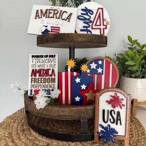 Patriotic Tier Tray, July 4th Tier Tray Decor, Summer Decor, America Signs, Patriotic Signs, Decorative Tray, American Flag, USA, Home Decor