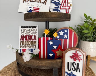 Patriotic Tier Tray, July 4th Tier Tray Decor, America 250, America Signs, Patriotic Signs, Decorative Tray, American Flag, USA, Home Decor