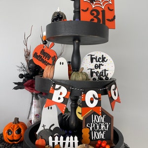 Halloween Tier Tray Decor, Spooky Tier Tray, Ghost Decor, Fall Decor, Pumpkin Tier Tray, Tier Tray Decor, Mini Signs, Home Decor