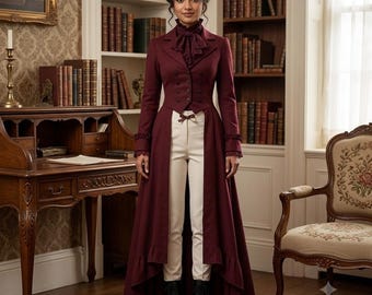 Women's Gothic Victorian Long Coat, Elegant Steampunk Tailcoat Jacket, Vintage Gothic Fashion Coat, Gothic Wedding Outfit, Renaissance Coat
