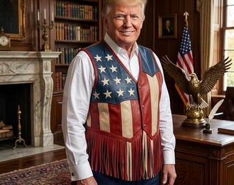 Leren vest Amerikaanse vlag met franje, leren vest Patriotic USA, vest cowboyhoed, leren vest, 4 juli-outfit, western vest heren, dames western vest