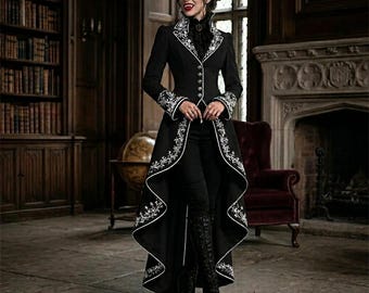 Victorian Gothic Tailcoat Jacket for Women, Black Steampunk Coat, Gothic Wedding Jacket, Vampire Costume, Witch Coat
