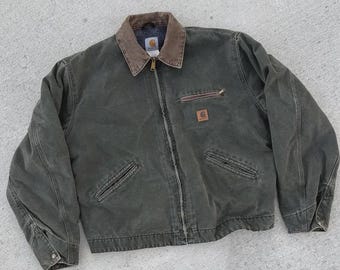 Green Duck Canvas Bomber Jacket, Blanket Lined Workwear Coat, Retro Utility Outerwear